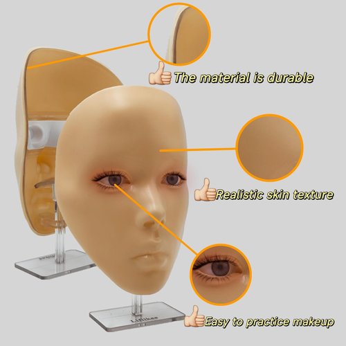 Makeup Practice Face, Liflikee Makeup Mannequin Face with Makeup Practice Face Board,Silicone Full Face Practice Eyelash Eye Shadow, for Emerging Makeup Artist, Girl's Gift, Reusable makeup Face(C01)