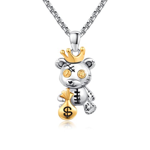 YueYuan Voodoo Doll Necklace 925 Sterling Silver Gothic Bear Necklace Voodoo Doll Pendant Necklace Voodoo Necklace for Women Men