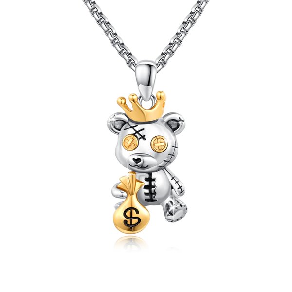 YueYuan Voodoo Doll Necklace 925 Sterling Silver Gothic Bear Necklace Voodoo Doll Pendant Necklace Voodoo Necklace for Women Men