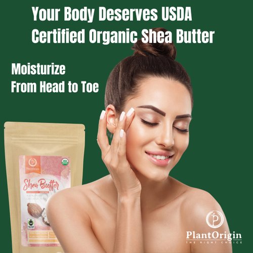 PLANTORIGIN Shea Butter 1 lb | Raw USDA Certified Organic | African Unrefined | Great for Hair, Skin, and your DIY Projects | Soap Making Base, Lip Balm, Stretch Mark Cream.