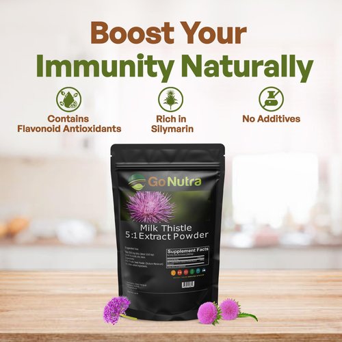 Go Nutra Milk Thistle Powder 1 lb. | Milk Thistle Extract 5:1 Strength Silymarin | Silybum Marianum Herbal Supplement Non-Gmo