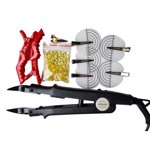 USHTIGER Fusion Hair Extensions Tool Iron Connector Plier K Tip Extension Tools Machine Heat Elbows Bend Human Keratin Hairdressing Template Control Adjustable Bonded Glue Black