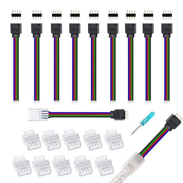 GXILEE 10 mm Wide Strip to Controller Jumper,10 Packs Solderless 4 pin Track Lighting Connectors for 3528 5050 RGB LED Strip Light