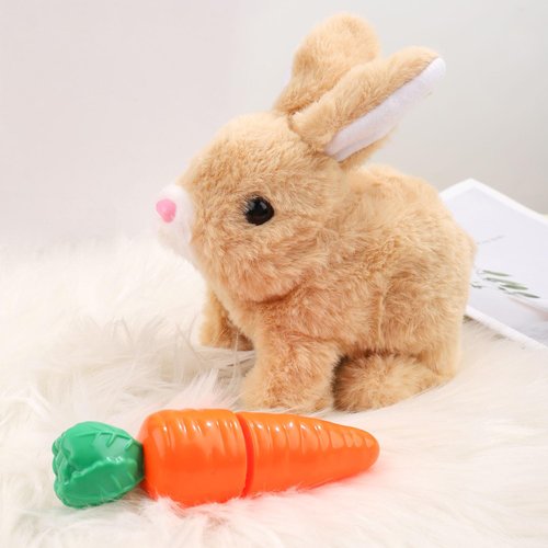 PEUTIER Bunny Plush Toy with Carrot Toy, Interactive Bunny Toy Electronic Hopping Rabbit Toy Walk...