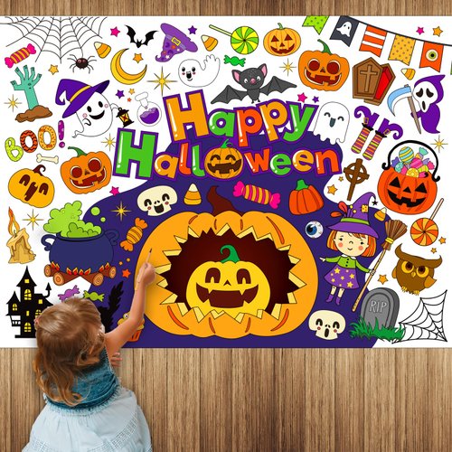 Kepeel Halloween Coloring Poster, Giant Paper Coloring Banner Tablecloth for Kids Indoor Arts and Crafts Activity, Coloring Table Cover Banner for Halloween Party Supplies