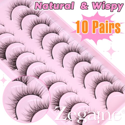Natural Lashes Cat Eye Lashes 10 Pairs Wispy Lash Strips 12MM Short Lashes Natural Eyelashes Extensions Fox Eye Lashes Fluffy Faux Mink Lashes Strip by Zegaine