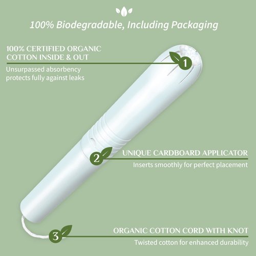 Organyc 100% Certified Organic Cotton Tampons, Cardboard Applicator, Free from Chlorine, Perfumes, Rayon and Chemicals, Regular, 16 Count