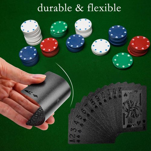 Joyoldelf Cool Black Foil Poker Playing Cards, Waterproof Deck of Cards with Gift Box, Use for Party and Game