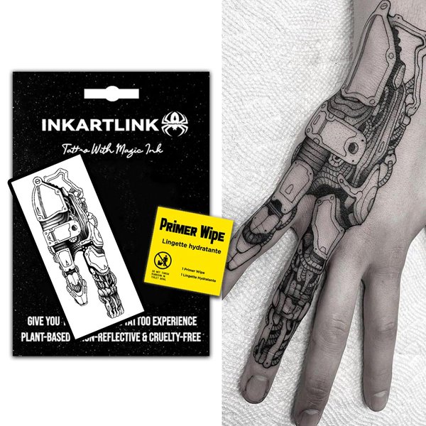 INKARTLINK Semi Permanent Tattoos, realistic temporary tattoos, suitable for cool boys and girls, waterproof and non-reflective, exquisite packaging, unique design (Mechanical fingers)