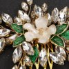 Teyglen Crystal Bride Wedding Hair Comb Bridal Flower Hair Comb Headband Handmade Rhinestone Green Leaf Headpieces Gold Hair Pieces Hair Jewelry for Women Flower Girls