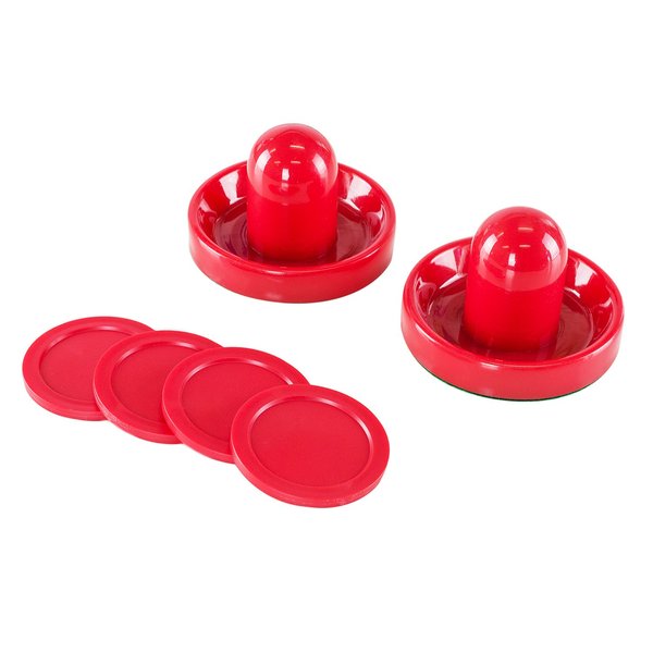 Super Z Outlet Light Weight Air Hockey Red Replacement Pucks & Slider Pusher Goalies for Game Tables, Equipment, Accessories (2 Striker, 4 Puck Pack)