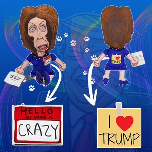 Nancy Pelosi Dog Toy for All Breeds | Crazy Nancy Chew Toy with Squeaker, Republican Gag Gift, Triple Stitched Durable Polyester, 12” Small