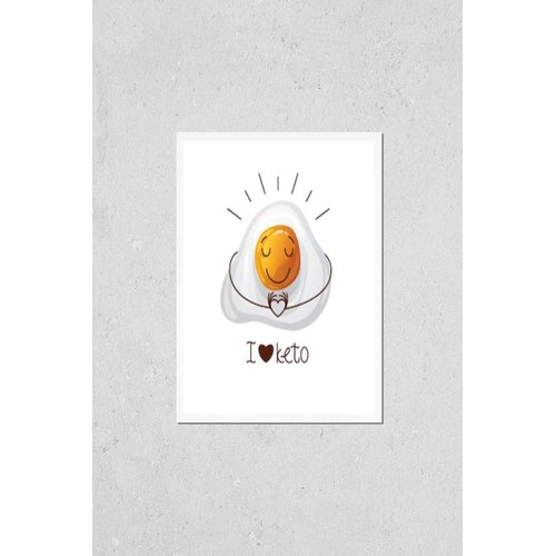 HardPress Wall Art Poster Print of Color Illustration with The Inscription I Love Keto. Funny Egg Character. Cute Face, Cartoon Character Emotions. Design for Keto Diet. Logo for Keto Nutrition.