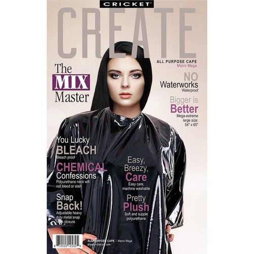 Cricket Metro Mega All Purpose Cape for Salon Clients Barbershop Hairdresser Cape for Adults, Adjustable Snap Neck Closure Haircut Hair Color Cape, Black