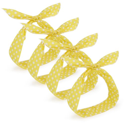 AHONEY 4PCS Yellow Headband for Girls and Women Polka Dot Headbands Retro 50s Hair Bow Wire Headband Vintage Hairband Hair Accessories (Yellow)