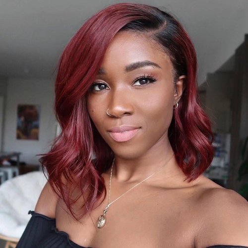 Ombre 1B/99J HD Lace Front Wig 150% Brazilian Remy Hair Burgundy Short Bob Wave Human Hair Wigs 13X4 Transparent Lace Frontal Hair Wigs Glueless Natural Hairline Wig(10Inch, 1B99J)
