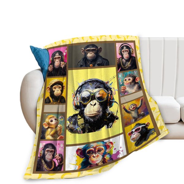 Gorila Throw Blanket Gorila Gifts Gorila Chimpanzee Chimp Decor Animal Throw Blanket Cozy Flannel Soft Warm Plush Lightweight Bedding Flannel Fleece for Boy Man Sofa Bedding Couch 40"x50"