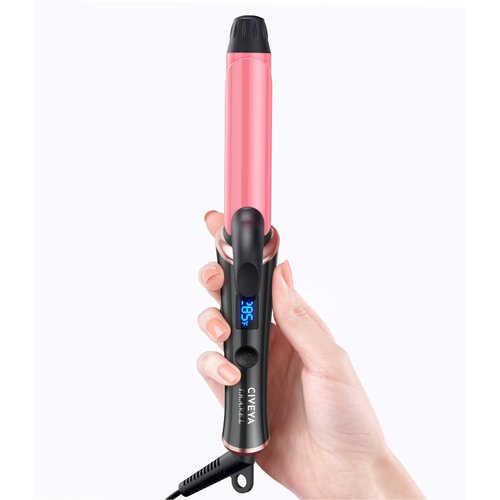 CIVEYA 1 Inch Travel Curling Iron, Temp Control Mini Hair Curler with Dual Voltage, 5 Adjustable Temperatures, Strong Clip, Auto Shut-off, Swivel Cord, Pink