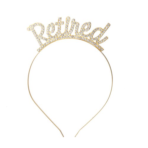 Pejlnd Retired Gold Rhinestone Tiara Crown Headband - 1Pcs Hairband for Retirement Party Supplies, Retirement Gifts for Women