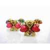small mini metal heart shaped jeweled antique style bronze hair claw clip: Set A (Primary color: Pink)