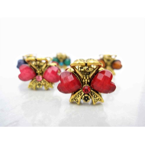small mini metal heart shaped jeweled antique style bronze hair claw clip: Set A (Primary color: Pink)
