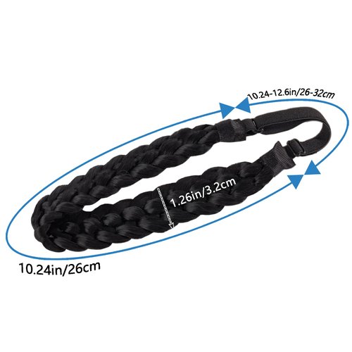 Fumwase 5 Strands Synthetic Hair Braided Headbands Stretch Elastic Classic Chunky Wide Plaited Hair Braids Braid Band Boho Black Headband for Women Girls Women's Padded Wig Beauty Accessories (Black)