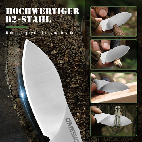 Omesio Neck Knife, Full Tang EDC Knife Necklace for Men, 5.82" Fixed Blade Knife with Kydex SHeath and Clip, Nessmuk Blade Small Knife D2 Steel G10 Handle for Outdoor, Survival, Camping