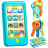 Pretend Toddler Play Phone, Learning Toy Phone Set,Keyfob Key Toy and Credit Cards Set, Kids Cellphone Toys, Girls Boys Birthday Gifts for 1 2 3 Year Old,Baby Blue, Kids Presents Toys