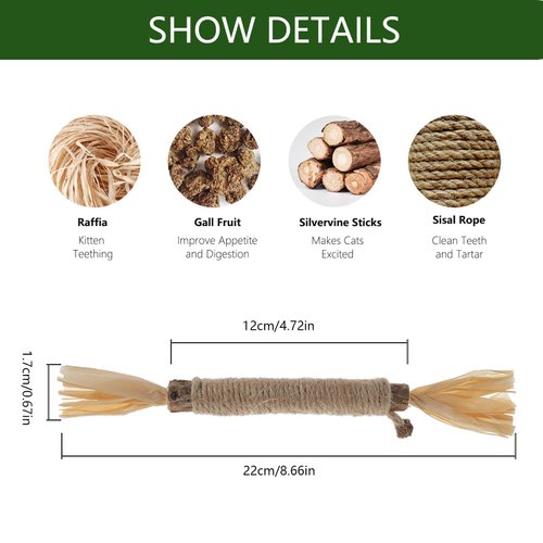 RELONGGI 3 PCS Natural Silvervine Sticks Cat Toy, Catnip Dental Toy for Kitten Teeth Cleaning, Cat Dental Toy,Cat & Kitten Chew Toys for Aggressive Chewer, Easy to Carry Silver Vine Sticks