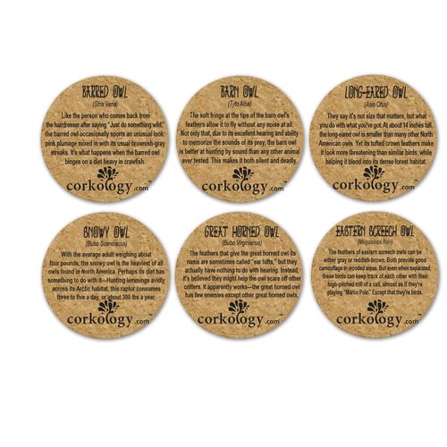 Corkology Owls Coaster Set, Cork