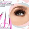 BeautyPros Lash Tweezers for Eyelash Extensions -Tweezer Set Straight & Curved Tweezers With Eyebrows Scissor - 3 Pieces Lash Extension Kit Stainless Steel (Pink)