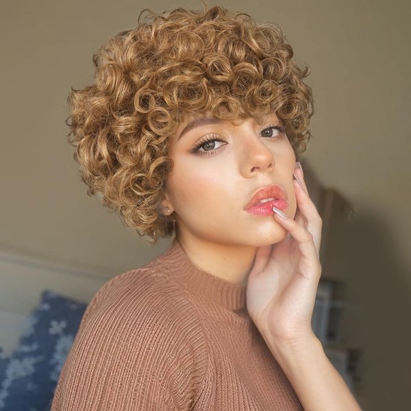 Quantum Love Short Curly Human Hair Wigs for Black Women 6 Inches Afro Kinky Curly Brazilian Virgin Human Hair Short Pixie Cut Brown Wigs