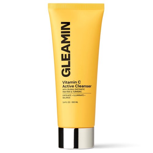 Gleamin Vitamin C Cleanser - Cream to Foam - 2% BHA, Paw Paw & Turmeric for Radiance, Exfoliation, and Pore Cleansing | pH Balanced, Non-Stripping, Fragrance-Free Brightening Face Wash - 3.4 FL OZ