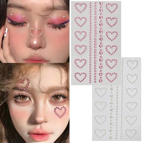 3D Face Jewels Makeup Eyes Self-adhesive Crystal Diamond Tattoo Stickers Stars Heart Gems Pearl Rhinestones DIY Women Eyes Face Body Art Party Festival Accessories