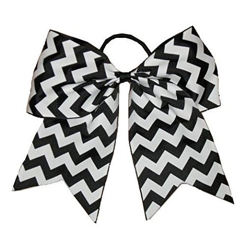 NEW "CHEVRON Black" Cheer Bow Pony Tail 7 Inch Girls Hair Bows Cheerleading Practice Football Games School Uniform Dance Hairbow Grosgrain Ribbon