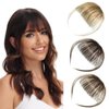EMERLILY Bangs Hair Clip in Hair Extensions Human Hair Flat Front Face Air Fringe Bangs with Temples Dark Blonde Soft Real Human Hair Pieces for Women