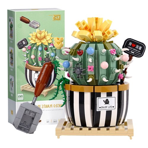 MEIEST Mini Bulbous Cactus Bonsai Building Blocks Set,Creative DIY Unique Decoration Home,Artificial Flowers Bouquet Plant Construction Building Bricks Toy for Kids Adult (Cactus-2)