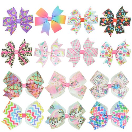 5" and 3" Hair Bows for Girls Colorful Grosgrain Ribbon Hair Bow Alligator Clips Hair Accessories for Girls,14 Color Available