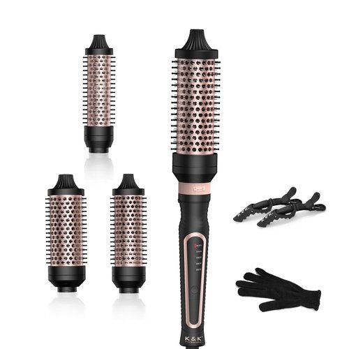 Thermal Brush 3 in 1 Set Ionic Heated Round Curling Brush Create Volume & Smoother Hair Style for Fully Dried Hair Ceramic Fast Heating Curling Iron Brush with Temperature (Black)