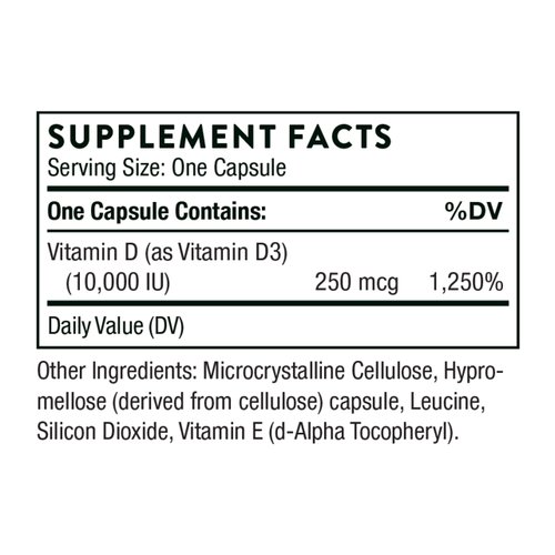 THORNE Vitamin D-10,000 - Vitamin D3 Supplement - 10,000 IU - Support Healthy Teeth, Bones, Muscles, Cardiovascular, and Immune Function - Gluten-Free, Dairy-Free, Soy-Free - 60 Capsules