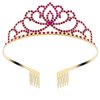 FASOTY Gold Tiara Hot Pink Crystal Crown with Combs Elegant Princess Tiaras and Crowns for Women Girls Rhinestone Headband for Bridal Wedding Birthday Party Prom