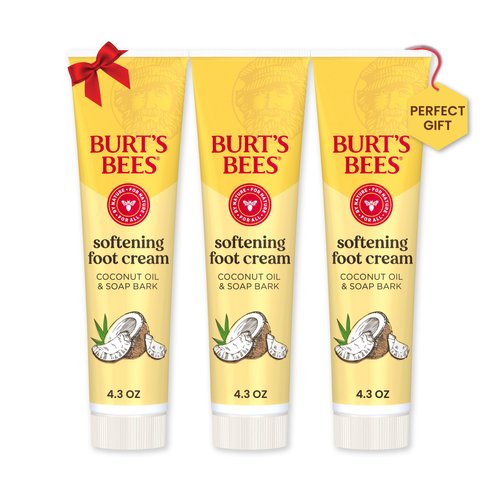 Burt's Bees Stocking Stuffers, Softening Foot Cream with Coconut Oil and Soap Bark, Natural Origin Skin Care Christmas Gifts, 4.3 Ounces (3-Pack)