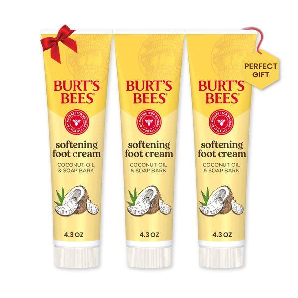 Burt's Bees Stocking Stuffers, Softening Foot Cream with Coconut Oil and Soap Bark, Natural Origin Skin Care Christmas Gifts, 4.3 Ounces (3-Pack)