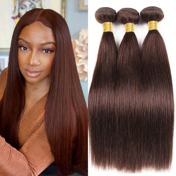Brown Bundles Straight Human Hair Color 4 Chocolate Brown Bundles Human Hair Dark Brown Bundles Weave No Tangle Hair Extensions For Black Women Brazilian Unprocessed Virgin Bundles（18 20 22 inch)