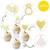 24 PCS Bride to Be Cupcake Toppers with Glitter Heart Ring Dress Bridal Shower Cupcake Picks Decorations for Wedding Engagement Bachelorette Party Supplies Gold