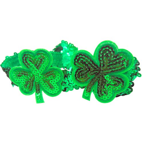 St Patrick's Shamrock Headbands Green Sequin Hair Band Glitter Clover Head Wear for Women Ladies Girls Paddy's Day Party Accessory Pack, Set of 2