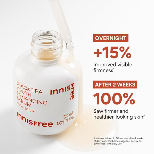 innisfree Black Tea Youth Enhancing Serum, Korean Serum with Niacinamide for Firming and Glow