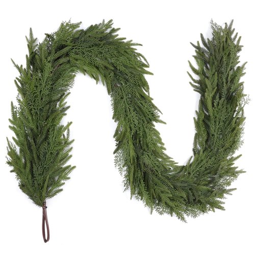 5FT Christmas Garland for Decoration Home Indoor Outdoor, Realistic Christmas Pine Garland Artificial Real Touch Greenery Cedar Garland Mantel Window Table Wall Holiday Thanksgiving Winter Xmas Décor