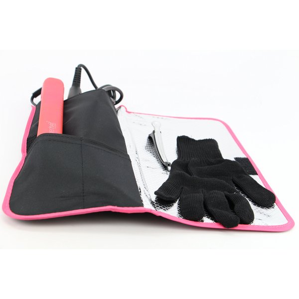 Xtenzi Heat Resistant /Heat Shield/Flattening Irons/ Curling Iron Cover/Flat Iron Travel Pouch/Hair Straighteners Case with Velcro /Heat Resistant Glove and Clip (Pink)