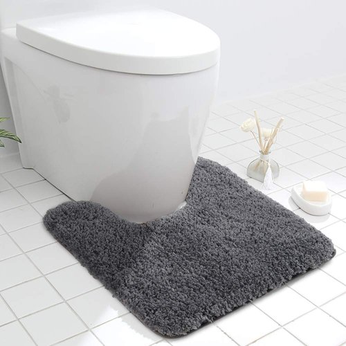Seavish Luxury Grey Contour Bath Rug 19.5 X 19.5 Inches Shaggy Bathroom Rugs Non Slip Efficient Water Absorbent Washable Tufted Bath Mat Microfiber Soft Thick Plush U-Shaped Toilet Rug for Feet